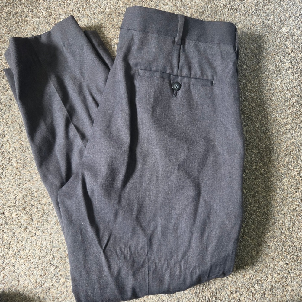Perry Ellis Portfolio Mens Dress Pants 36x29 Charcoal Gray Flat Front Trousers
